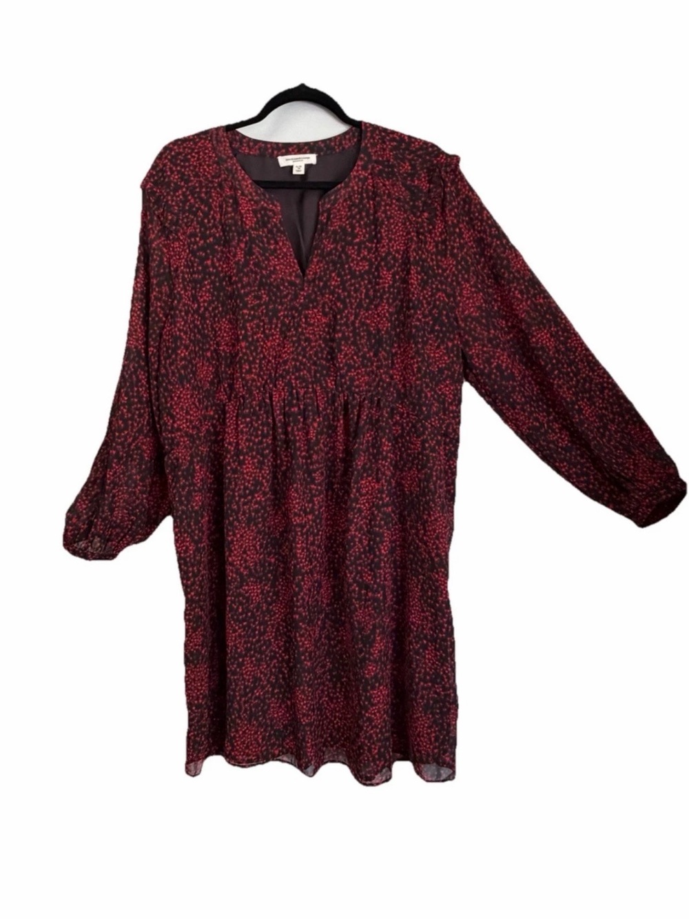 Beach Lunch Lounge Black Red Abstract Knee Length Dress V-Neck Long Sleeve XL